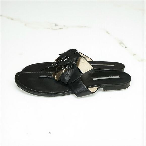Vera Wang Lavender Black Leather Bow Jeweled Sandals Size 9 M - Picture 6 of 13